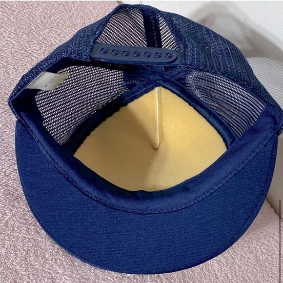 Vintage Mikbet Grader Services Navy Blue Mesh Back Trucker Hat W Pom Pom - Picture 8 of 10